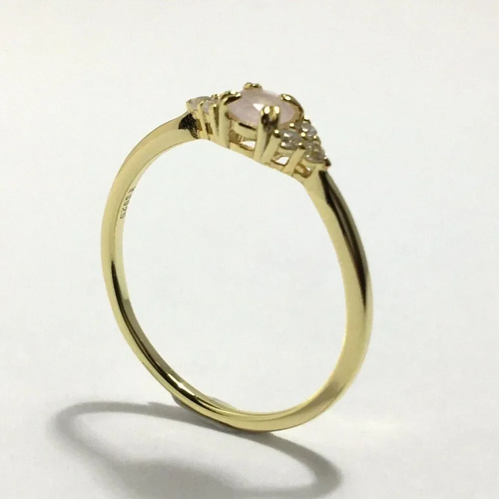 Sterling Silver Ring Size 7 Yellow Gold Plated Pink Lab Created Cubic Zirconia